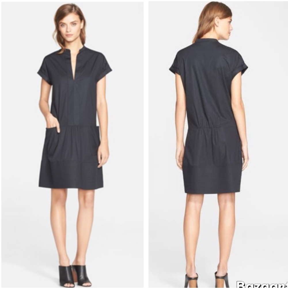 Vince. Women's Rolled Sleeve Black Poplin Cotton Mini Dress SIZE:XL